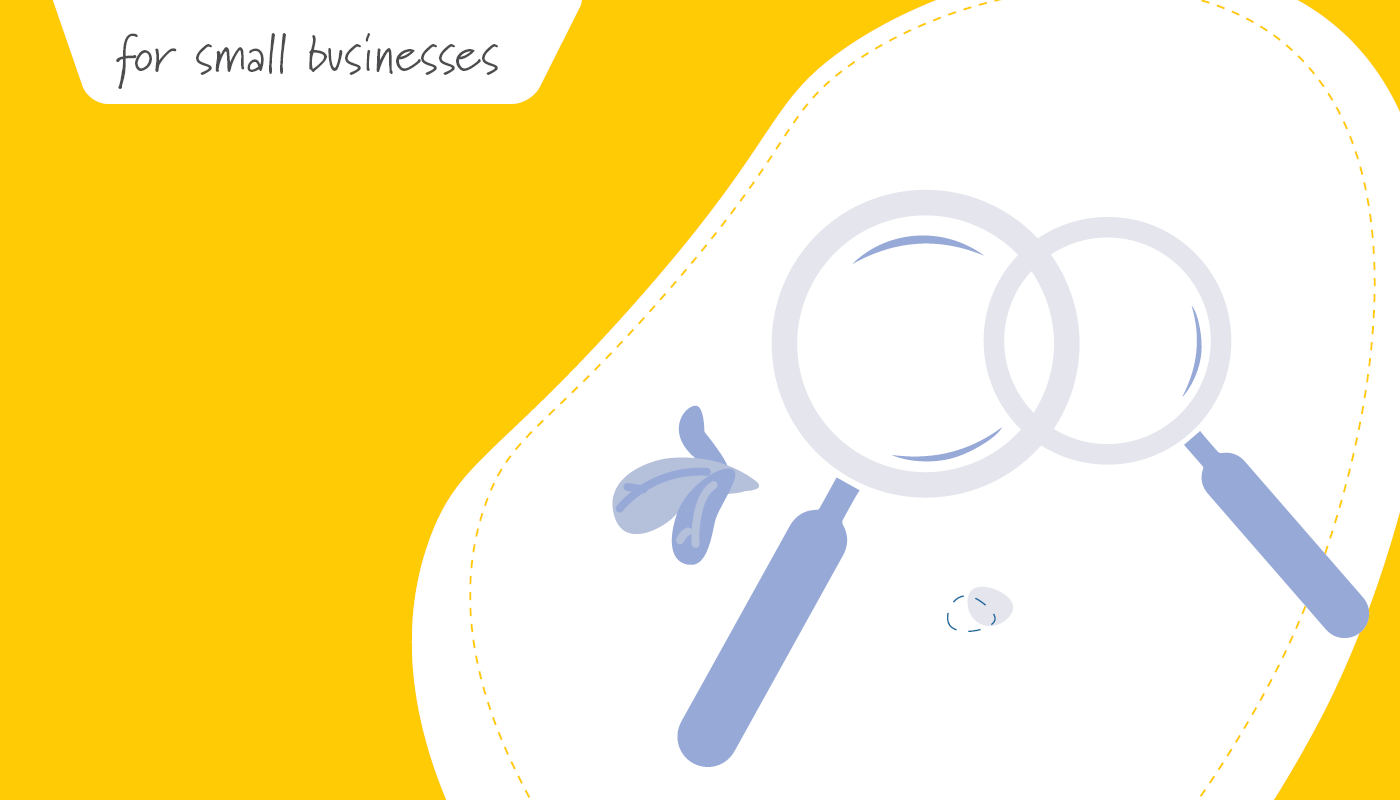 Two magnifying glasses on yellow background | Small Business Benefits | Benefits by Design