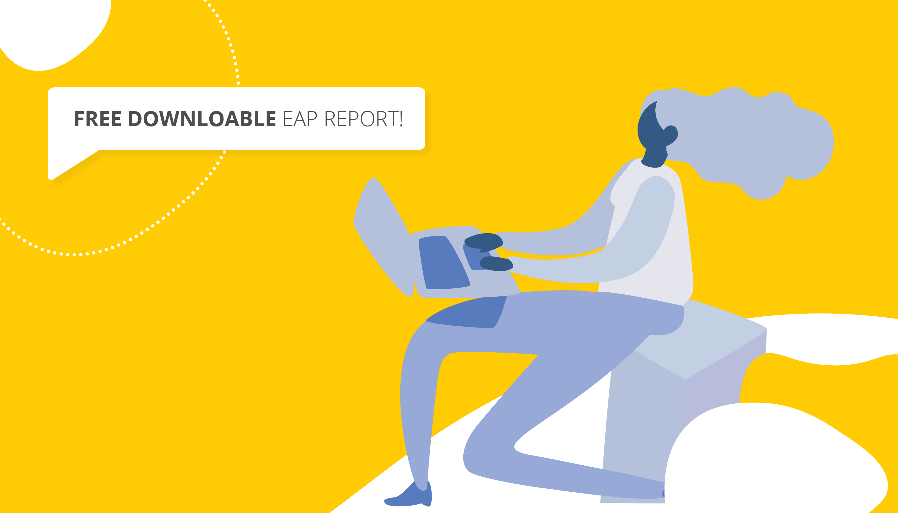 Vector image of a woman on a laptop | Downloadable EAP Report | Benefits by Design