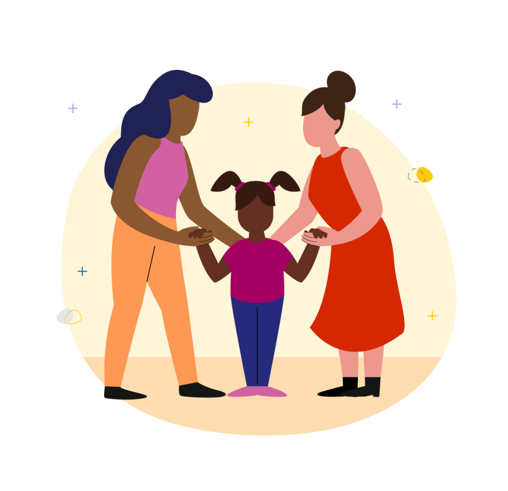 multi-ethnic same-sex couple with adopted daughter