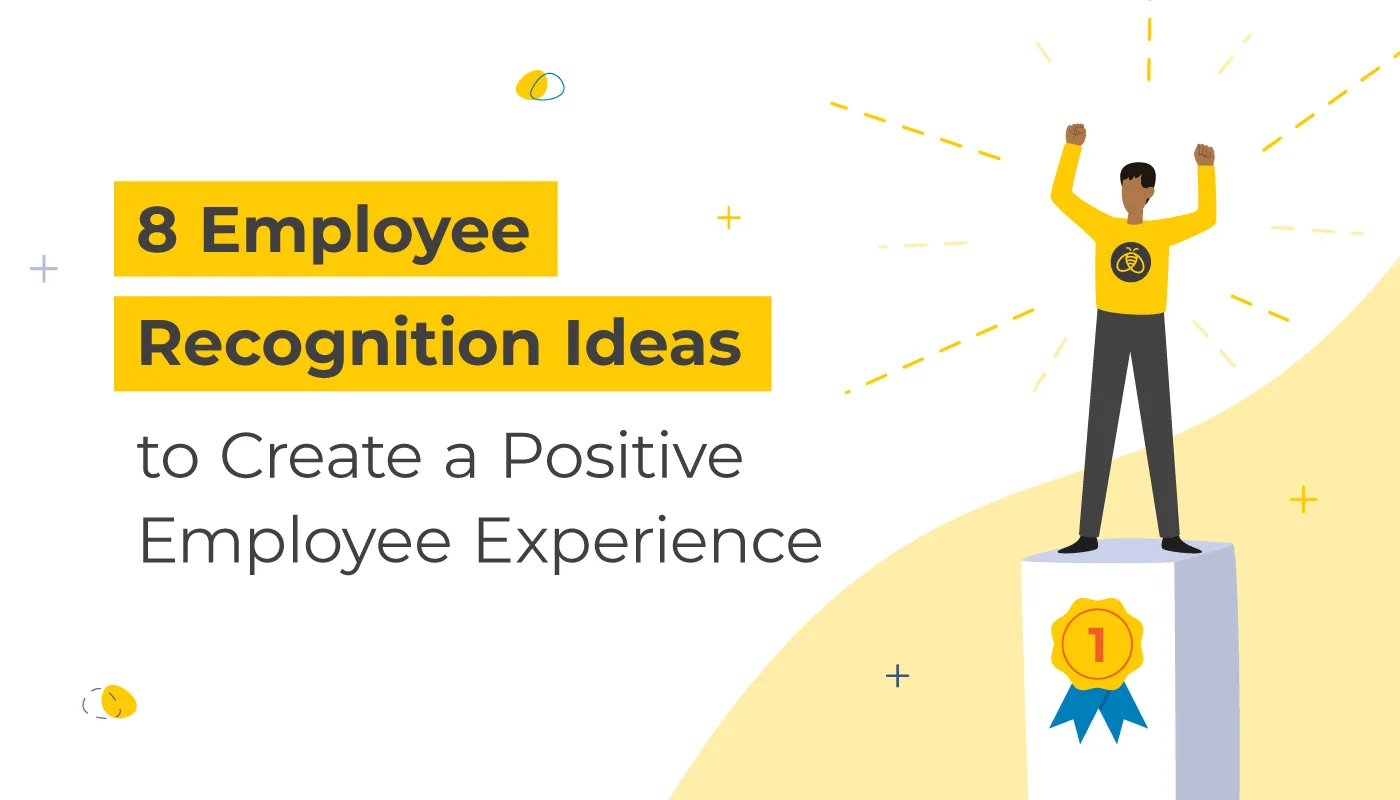 8 Employee Recognition Ideas to create a positive employee experience. Image of man on top of podium with medal and raising his arms in the air