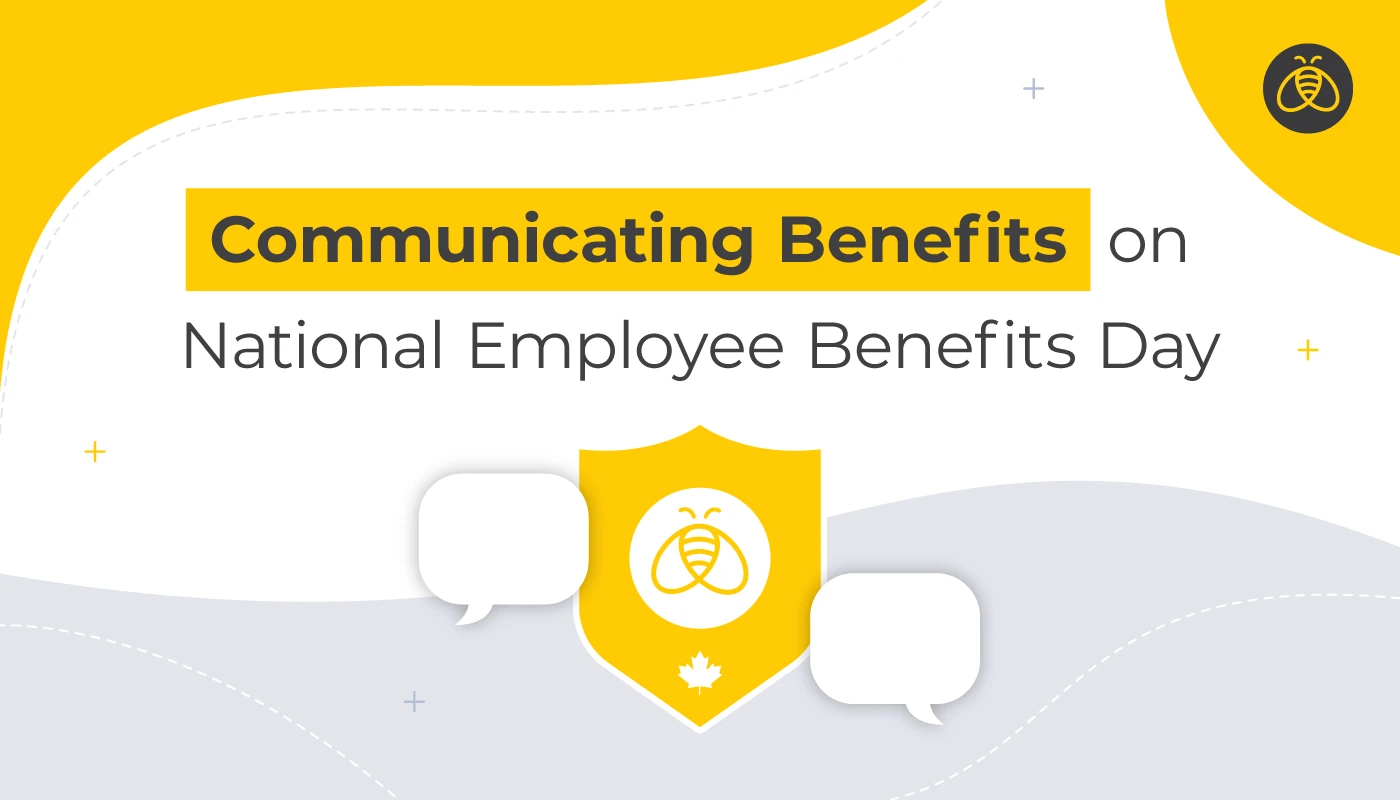 Text: Communicating Benefits on National Employee Benefits Day. Image: Shield surrounded by chat bubbles.