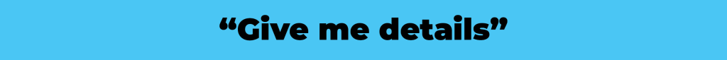 “Give me details” on blue background