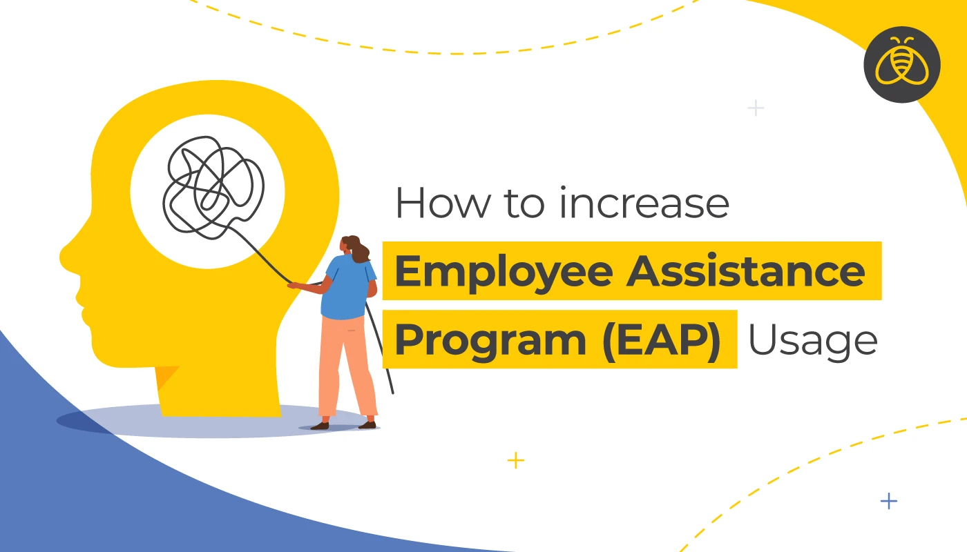 Text: How to Increase Employee Assistance Program EAP usage. Image of person using pointer to show the inside of a giant representation of a head with a scrambled brain.