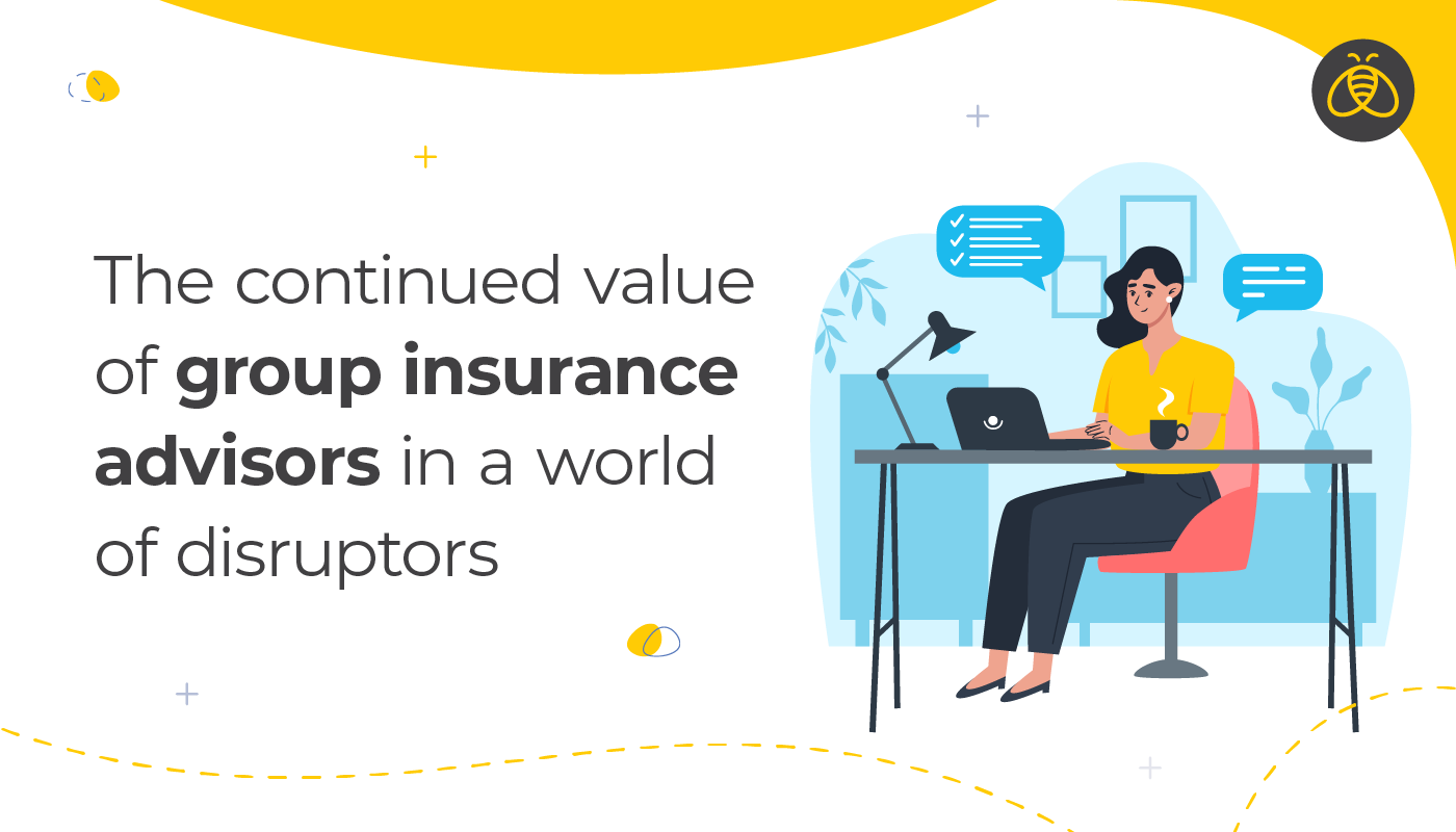 The continued value of group insurance advisors in a world of disruptors. Image of woman sitting behind a desk with a lamp and laptop on it.