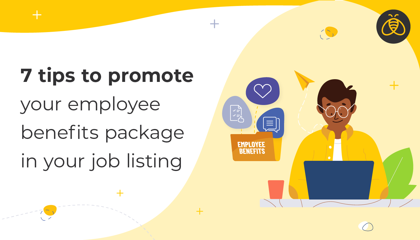 7 tips to promote your employee benefits package in your job listing - image of man sitting at desk looking at his laptop